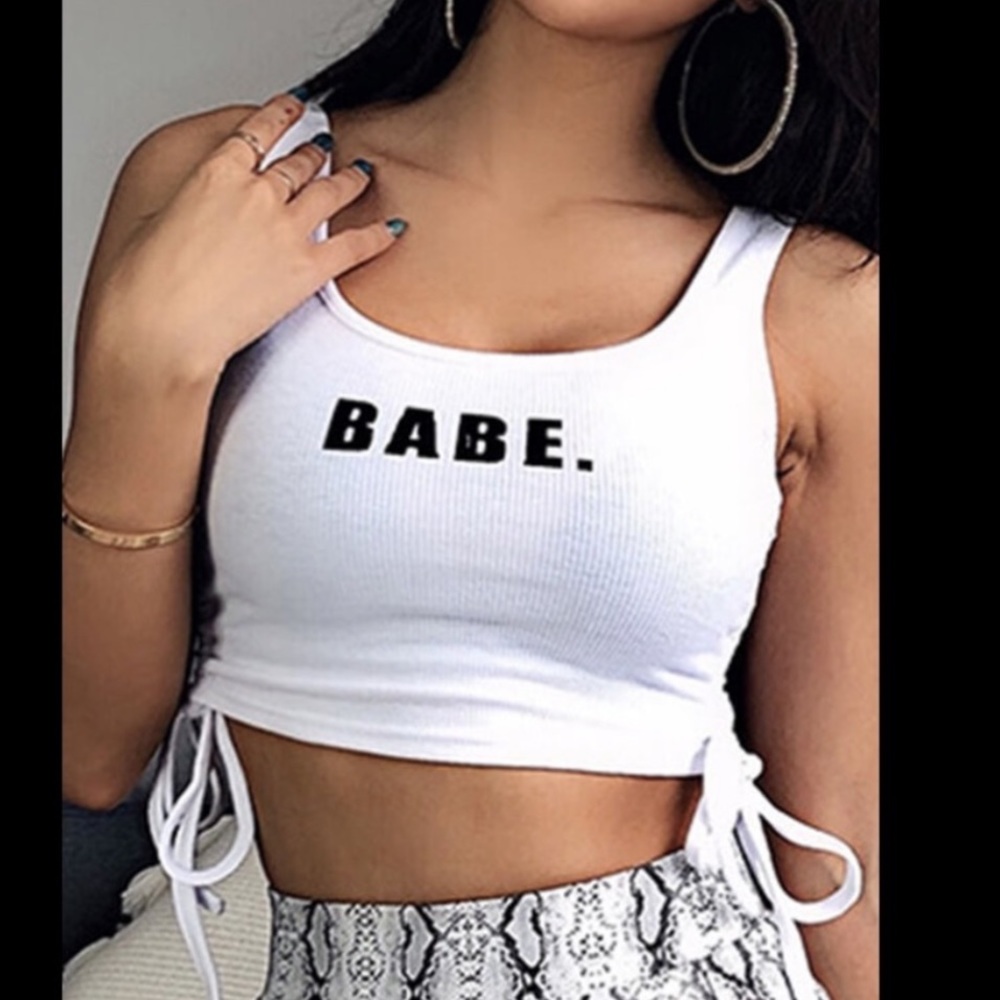 💋BABE. Across Front W/Ruched Drawstrings On Sides Rib Knit Crop Camisole …